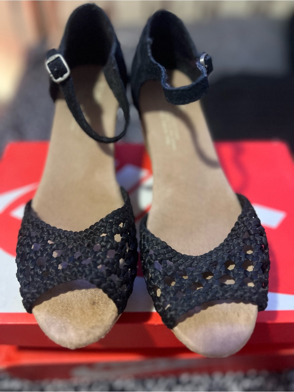 Toms Black Woven Ankle-Strap Heeled Sandals